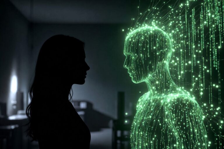 Are We Training Our Replacements with a view of a woman and an image of a human in code